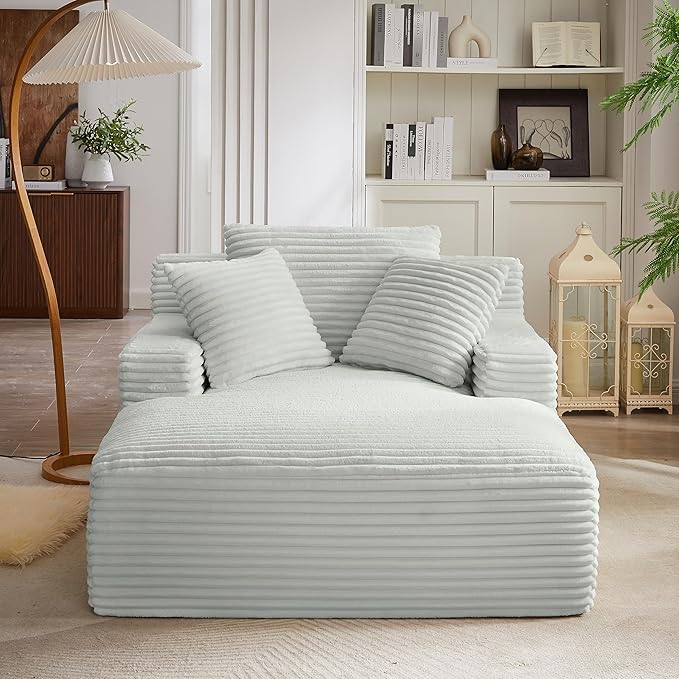 KEIKI 67 Oversized Chaise Lounge Chair Indoor Modern Corduroy Sleeper Sofa Bed with Deep Seat Comfort Boneless Cloud Couch Reading Chair for Home Office Break Area No Assembly Required