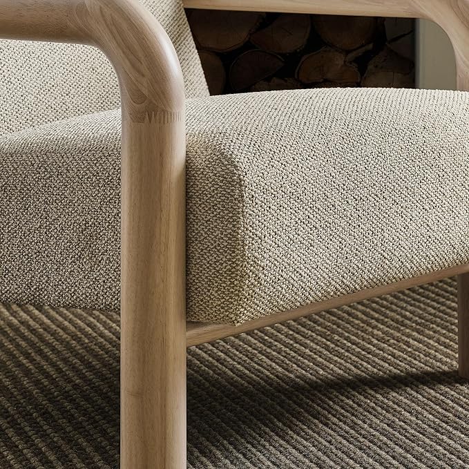 Modway Sereno Modern Boucle Fabric Accent Chair in Marble Oak with Rounded Wood Armrests – Upholstered Lounge Chair for Living Room or Bedroom
