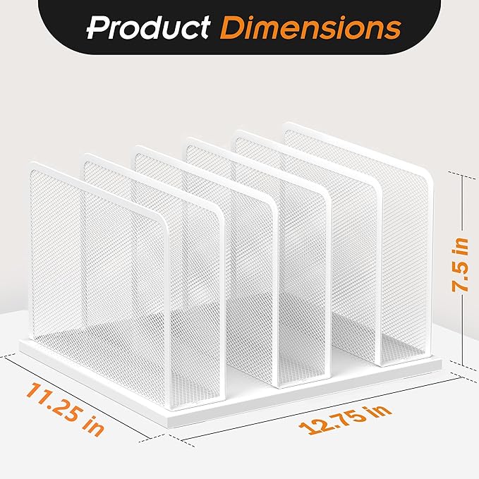 Kuntine.B Desk File Organizer Upright Mesh Desktop Organizer File Sorter Office Organization File Holder for Home Office &amp Classroom (White 1 Pack 5-Section)