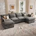 Modular Sectional U Shaped Sofa Couches for Living Room Cloud Couch with Movable Ottoman Comfy Chenille Sofa with Pillow for Bedroom and ApartmentDark Gray