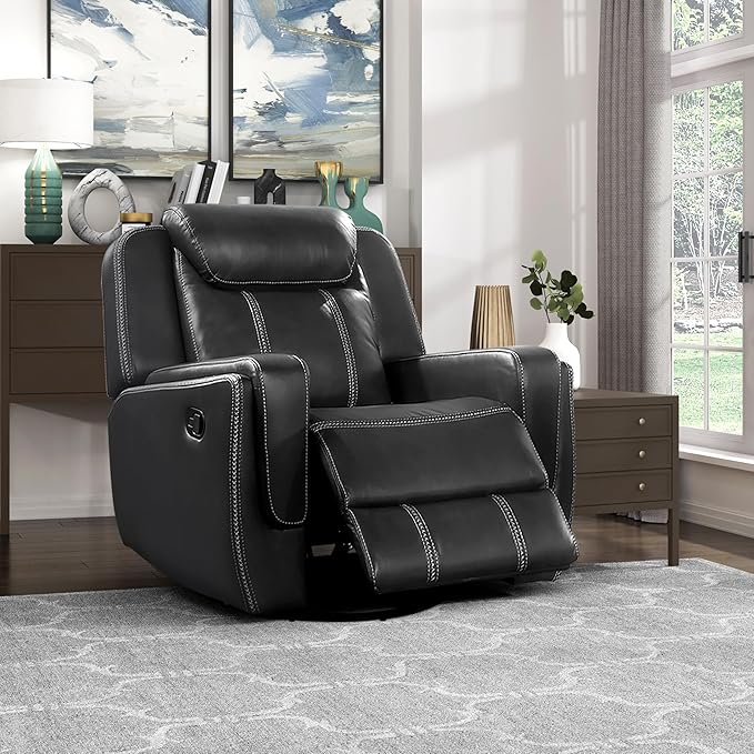 Lexicon Modern Swivel Glider Recliner Chair Nursery Glider Faux Leather Recliner Chair with Headrest Manual Recliner Sofa Chair for Living Room/Office/Apartment Black