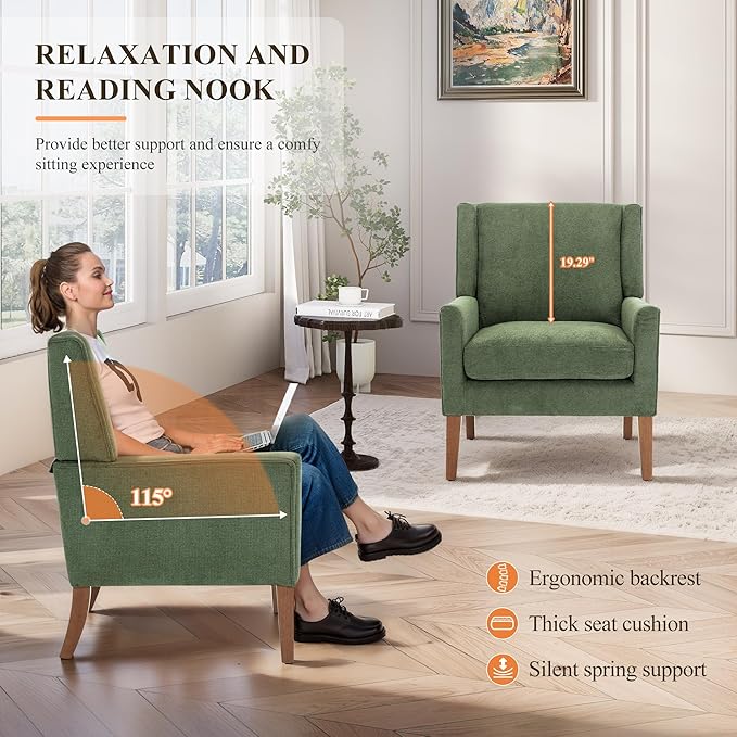 Accent Chairs for Living Room Mid-Century Wooden Fabric Living Room Chairs Arm Chair Side Chairs for Living Room Bedroom Reading Nook
