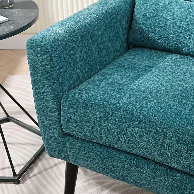 Generic Modern Accent ChairChenille Arm Chairs for Living RoomUpholstered Mordern ArmchairComfy Soft Padded Lounge Chair in Small Space Bedroom w/Pillow Solid Wood Leg (Teal)
