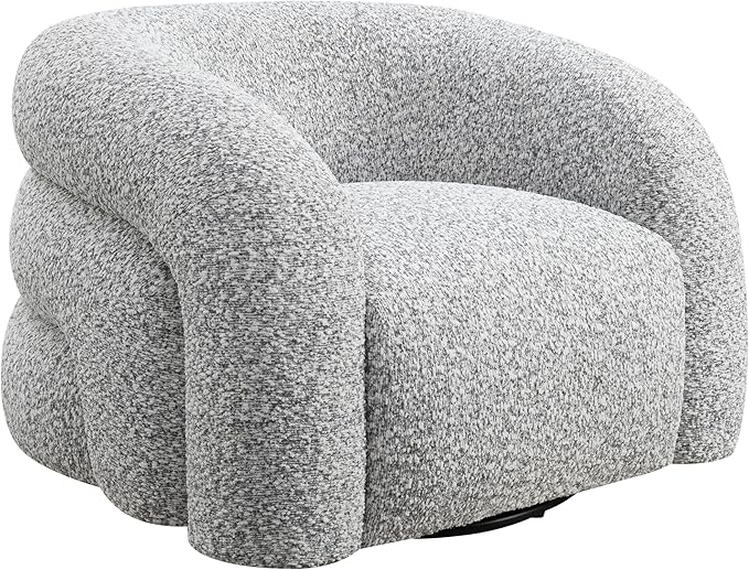 Furniture of America Araina Modern Boucle 37.4-inch Swivel Chair with 360-degree Swivel Base Sculptural Pillow-Like Silhouette for Living Room Office Cloud Gray