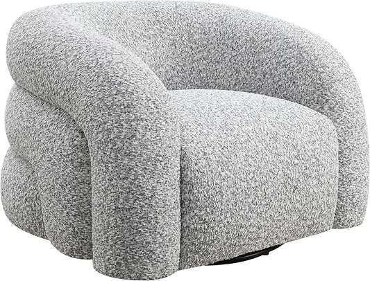 Furniture of America Araina Modern Boucle 37.4-inch Swivel Chair with 360-degree Swivel Base Sculptural Pillow-Like Silhouette for Living Room Office Cloud Gray