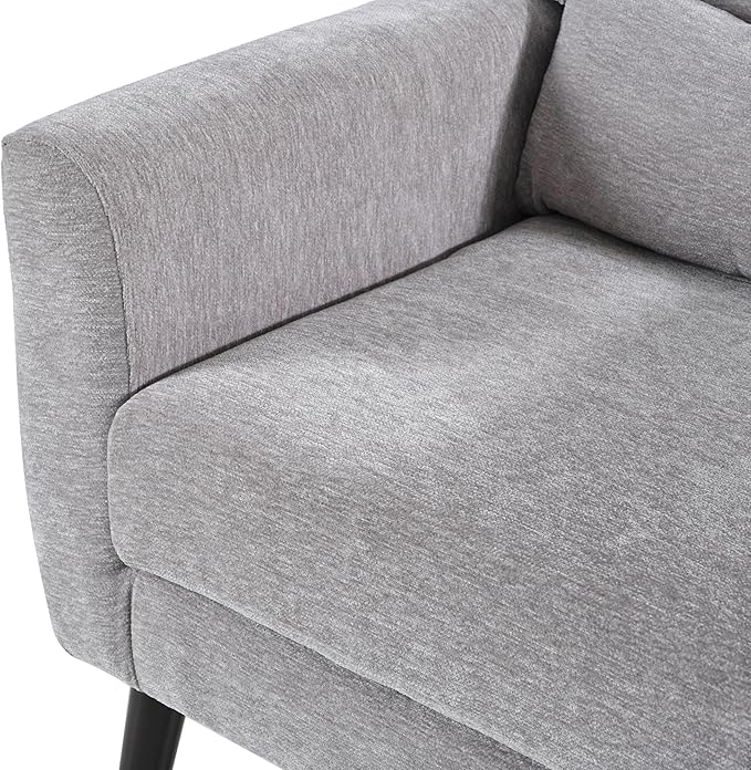 Modern Accent ChairChenille Arm Chairs for Living RoomUpholstered Mordern ArmchairComfy Soft Padded Lounge Chair in Small Space Bedroom w/Pillow Solid Wood Leg (Grey)