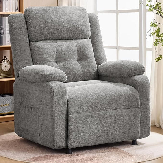 Power Recliner Chair for Adults Oversized Electric Recliner with Thickened Cushions Chenille Fabric Reclining Chair for Living Room Bedroom LightGrey