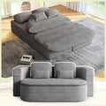 Antetek Convertible Sleeper Sofa Modern Folding Futon Corduroy Floor Foam Compression Loveseat Sofa Bed Couch Foldable Full Size Guest Bed with 4 Pillows for Living Room Bedroom Apartment Grey