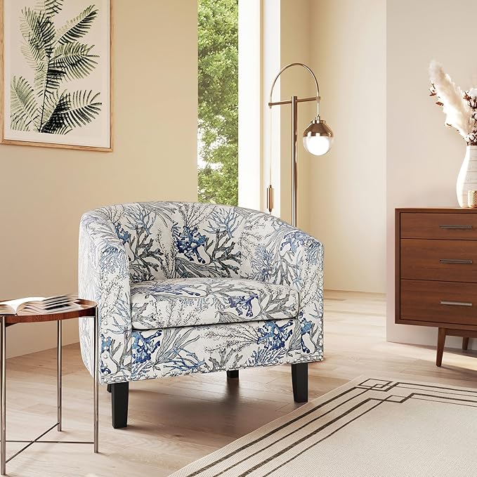 BELLEZE Accent Barrel Chair Set of 2 Modern Faux Leather Tub Club Chair Upholstered Armchair with Gold Nail Head Trim and Black Legs for Living Room Bedroom Apartment Lounge - Blue Coral