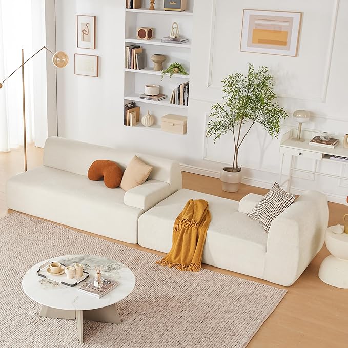 107 Modular Sectional Cloud Couch Boneless couches Sponge sectionals for Living Room High Density Sponges Sofa Modular L-Shape with Chaise Beige