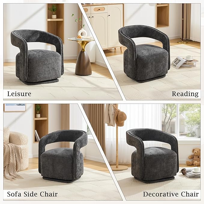 KEIKI Swivel Barrel Chair Modern Accent Chair for Office/Cafe 360° Rotation Ergonomic Design Easy Assembly Comfy Chenille Fabric