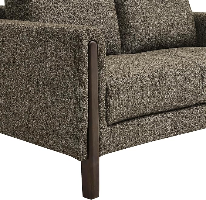 Modway Hawken 54 Inch Boucle Loveseat in Antique Espresso with Wood Legs – Mid-Century Modern Small Space 2-Seater Sofa for Living Room Bedroom or Office Lounge