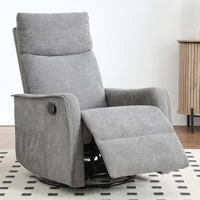 Leyu&ampHafort Swivel Rocker Recliner Chair 360° Swivel Recliner with Heat and Massage Rocker Recliner Nursery Glider Chair with Side Pockets for Living Room