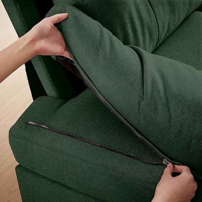 Sectional Sofa Couch for Living Room 111 U Shape Convertible 4 Seat Sofas Modern Polyester Fiber Sleeper Couches with Double Chaise and Portable Armrest (Green)