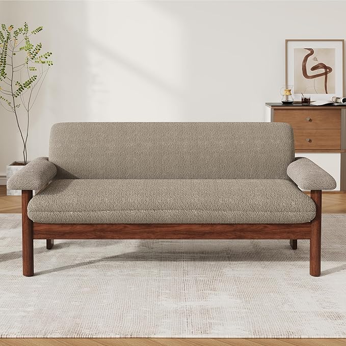 Christopher Knight Home Vincenzo Large Couch Chair Berber Fleece Sofa Upholstered Loveseat Soft Pillow Armchair Rubberwood Legs Couch 72.8 Loveseat Reading Sofa for Living Room Home Rest Brown