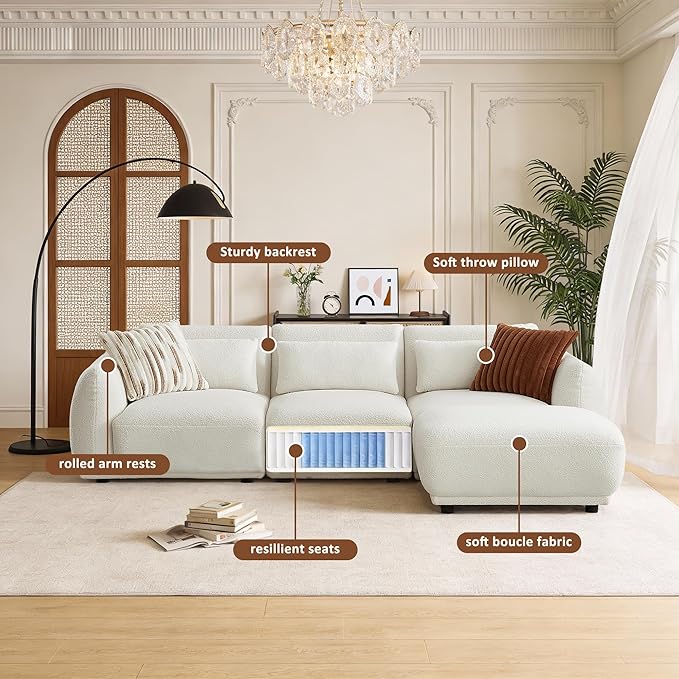 L Shaped Modular Sectional Couch with Removable Ottoman Convertible Cloud Sofa for Living RoomComfort Small Couch for Small Spaces(3 Set + 1 Ottomans - White)