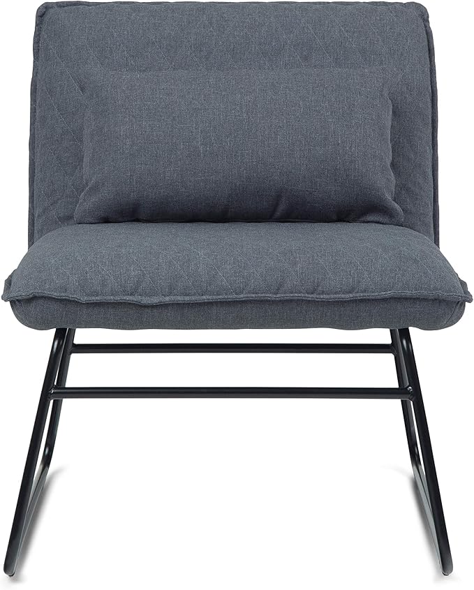 SIMPLIHOME Burke 25 inch Wide Modern Accent chair with Lumbar Pillow in Grey Linen Look Fabric for the living and family room