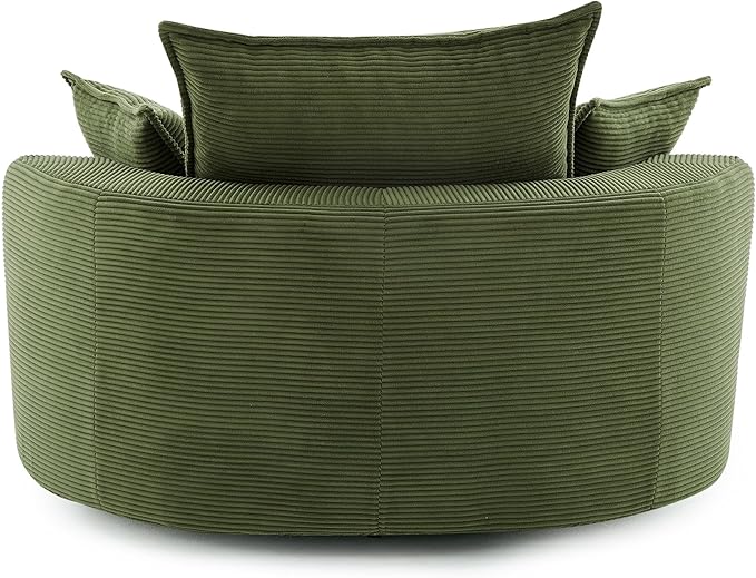 360° Swivel Sofa Chair with Dual-Layer Cushion Design 57.5 Swivel Round Accent Barrel Chair with 3 Removable Pillows for Living Room Office and Hotel (Green//261)