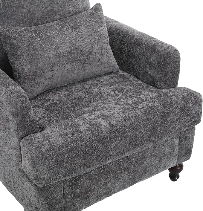 Modern Accent Chair 29'' W Comfy Chenille Tufted Lounge Armchair for Living Room Upholstered Mid Century Reading Nook Chairs Single Sofa Chair Solid Wood Frame (Grey)