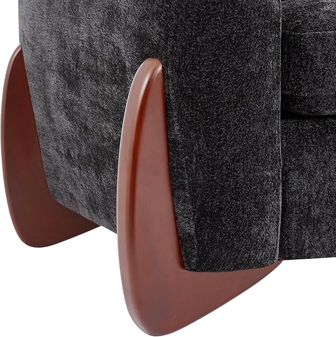 Christopher Knight Home Taki 89 Inches Sofa Couch Cozy Chenille Upholstered 3-Seater Sofa Wood Frame Couches Comfy Home Sofa Living Room and Office Lounge Seating with Armrests Black