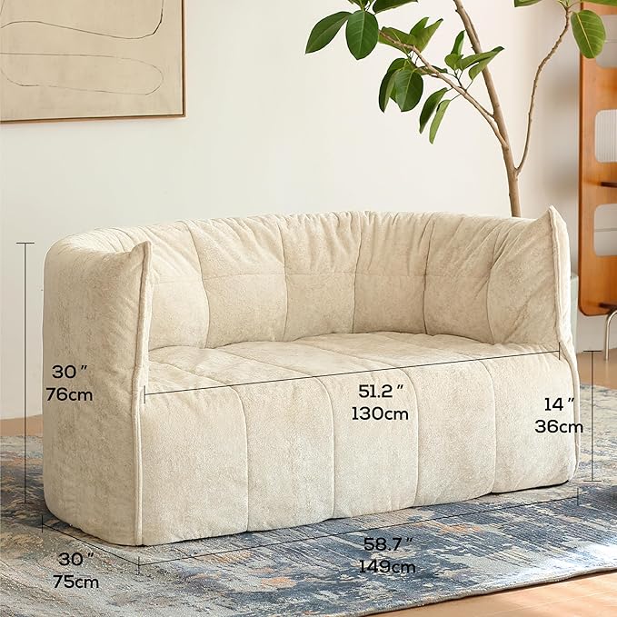 N&ampV Mid Century Brigantin Deep Relaxation Sofa Soft Premium Chenille for Living Room Bedroom and Office (Ivory ThreeSeater)