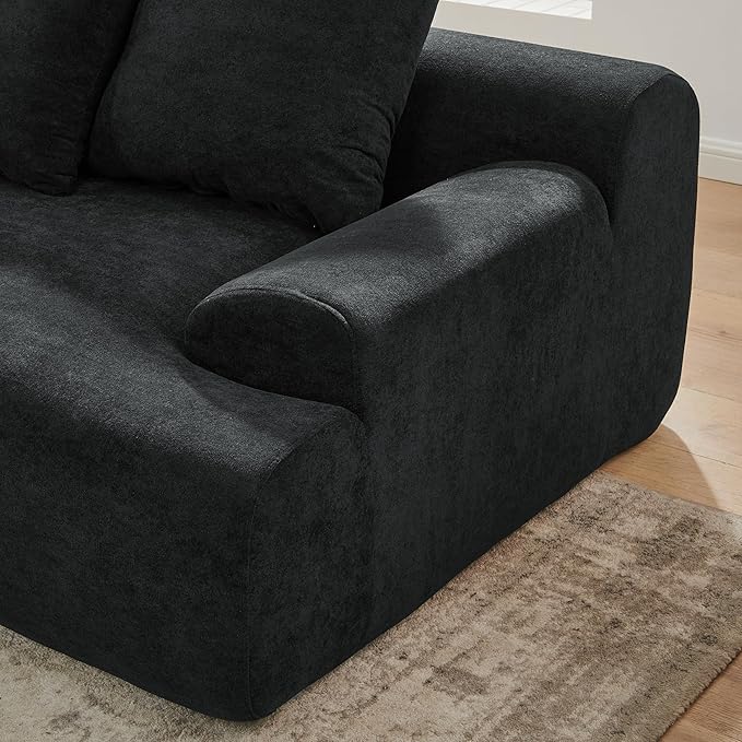 Modular Sectional Sofa Boneless Couch 110'' Comfy Velvet L-Shape Cloud Couch with Deep Seat Modern Minimalist Upholstered Compressed Sofa Cloud Sectional Couches for Living Room Black