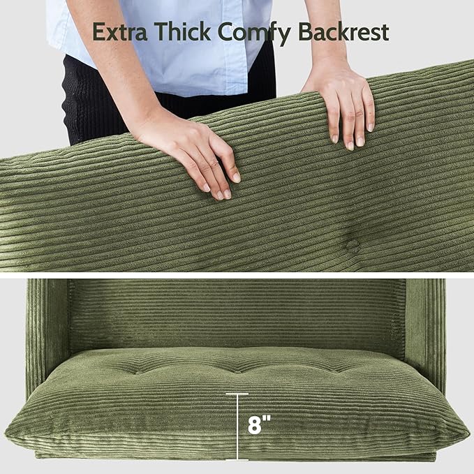 WEUP 50 Small Loveseat Sofa Small Couch for Living Room Bedroom Office Green Corduroy Comfy Love Seat with Spring Cushion Solid Wood Frame Tool-Free Assembly Green Corduroy