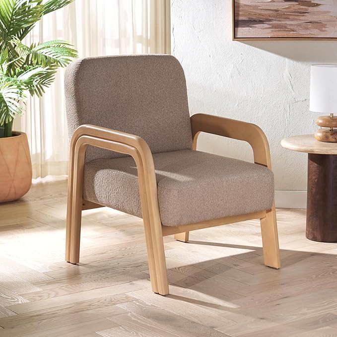 SAFAVIEH Couture Collection Roslina Light Brown Boucle/Natural Accent Chair (Fully Assembled)