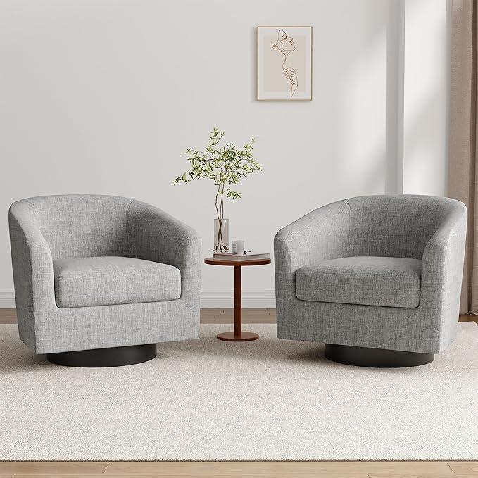 Lumibee Swivel Accent Barrel Chairs Set of 2 Upholstered Comfy Swivel Round Barrel Chair 360° Rotation Single Sofa Club Armchair for Living Room Reading Room Bedroom Light Grey