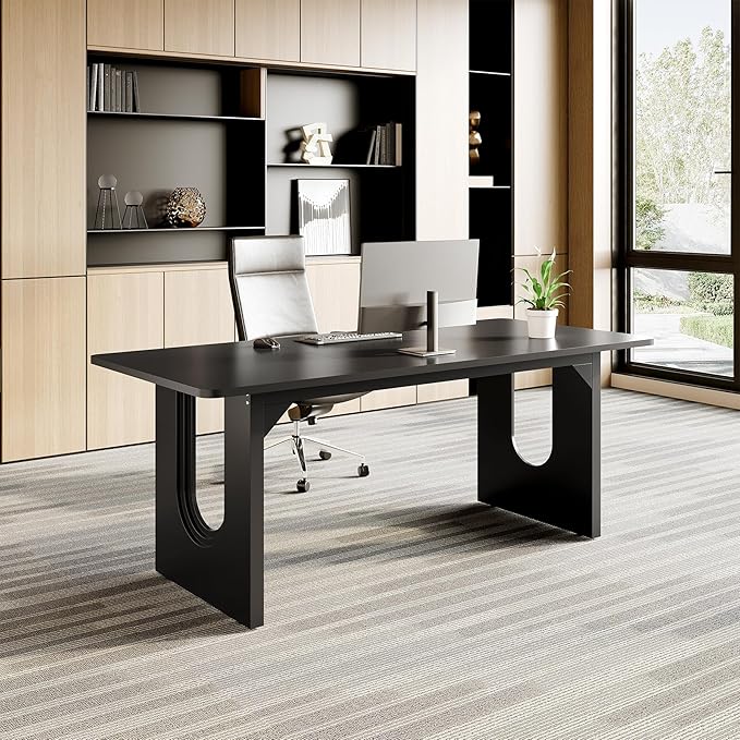 LITTLE TREE 70.8-Inch Home Office Desk White Computer Desk with Storage Study Writing Work Desk for Home Office Spacious Modern Simple Desk Black