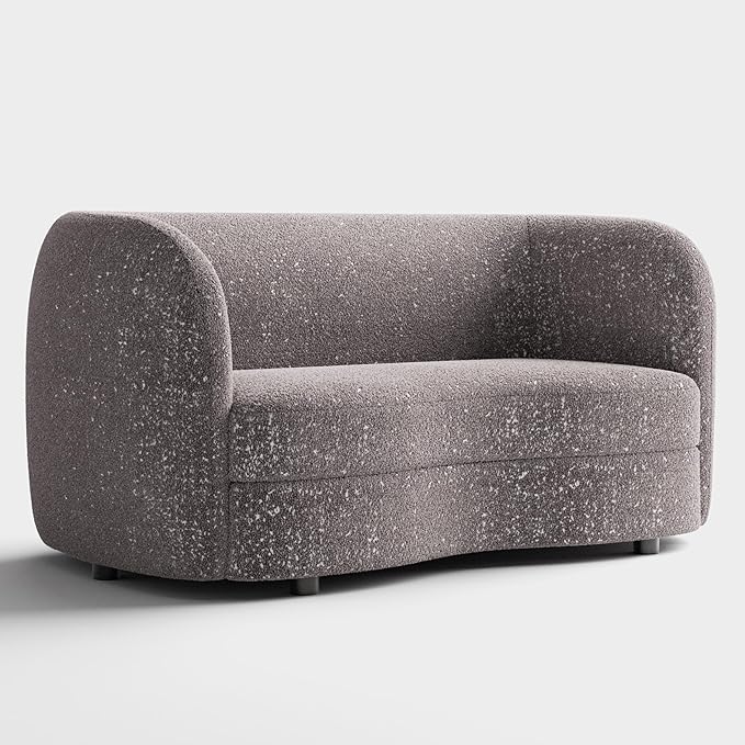 Furniture of America Nimiane Modern Boucle Loveseat Couch with Curved Arms and Wooden Legs Comfy Fabric Upholstered Small Sofa for Living Room Bedroom Home Office Charcoal Gray