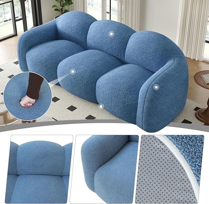 90 Modern Teddy Velvet Sofa Couch – One-Piece Memory Foam 3-Seater Sofa with Rounded Arms Soft &amp Cozy Upholstery for Living Room