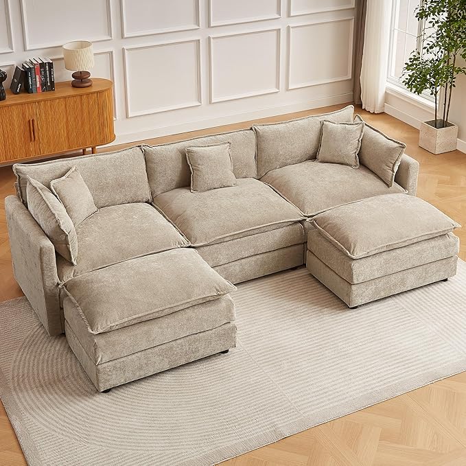 HIPIHOM Modular Sectional Sofa 112.2 Inch L Shaped Couch Set with Armrests 3-Seater Comfy Cloud Couches for Living Room Apartment Coffee