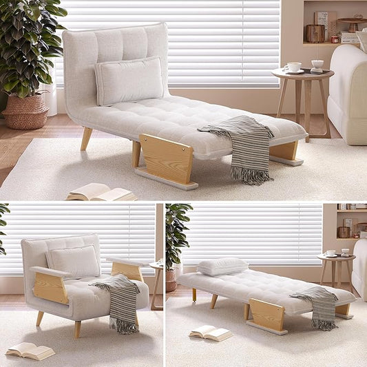 JASIWAY Convertible Sleeper Chair for Small Spaces 3-in-1 Convertable Single Chair Bed for Adults Fold-Out Futon Sofa Sleeper That Turn into Beds Adjustable Backrest(76.8 D X 37 W)
