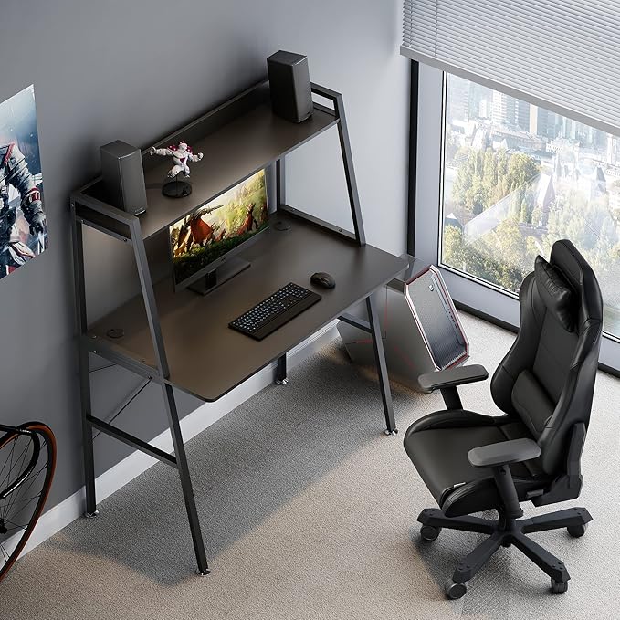 EUREKA ERGONOMIC 43 Inch Ladder Bookcase with Desk Industrial Ladder Desk Ladder Desk with Shelves2-Tier Home Office PC Ladder Table with Bookshelf Modern Workstation Metal Frame