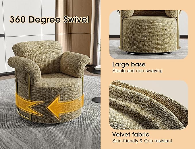Swivel Accent Sofa Chair 360 Degree Round Barrel Design Upholstered Comfy Reading Chair for Living Room Bedroom Apartment Small Space Seating with Supportive Foam Spring Cushion Brown