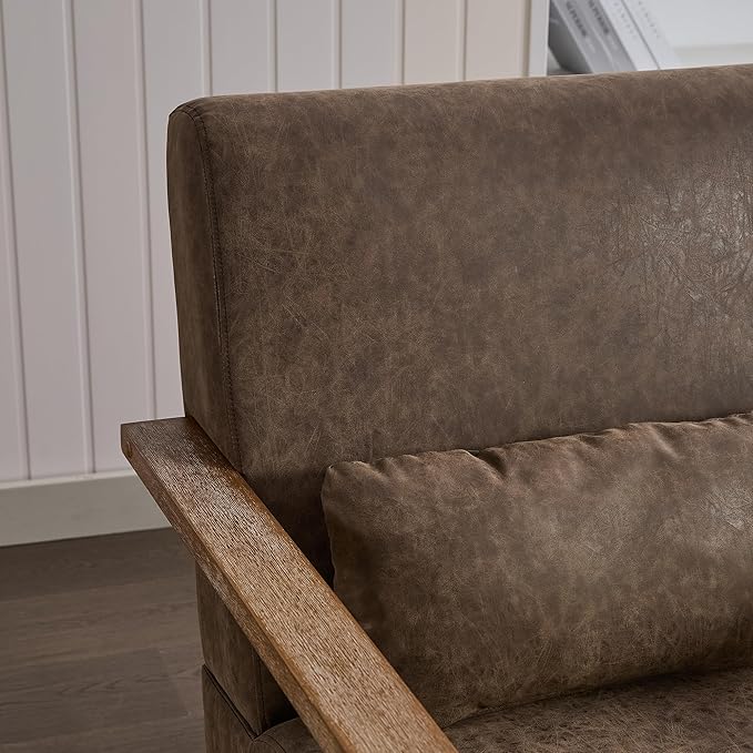 30.5 W Swivel Modern PU Upholstered Accent Chair with Solid Wood Armrests Comfy Lounge Reading Chair Side Armchair for Hotel Bedroom Living Room Office Nursery Room (PU Coffee)