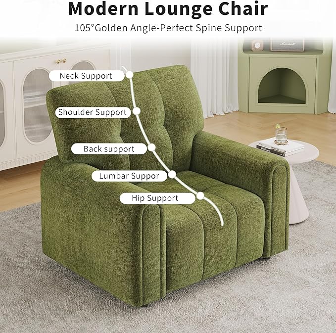 EJUNQ Mid-Century Oversized Accent ChairModern Upholstered Living Room ChairsWide Comfy Reading Chair for AdultsTraditional Single Couch Armchairs for Living Room/BedroomGreen
