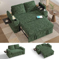 Vipbear 65 Loveseat Sleeper Sofa with Pull Out Bed Chenille 3-in-1 Convertible Sofa Bed with Reclining Backrest|USB Ports|Cup Holders|Side Table|Storage Armrests Tool Free Assembly Green