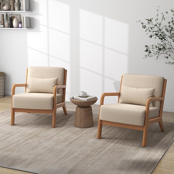 Accent Chair Mid Century Modern Armchair with Pillow Upholstered Lounge Sofa Reading Side Chair for Living Room Bedroom