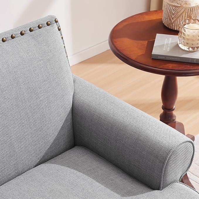Accent Chair Retro Living Room Chairs with Soft Cushion Mid Century Modern Arm Chair Comfy Upholstered Reading Sofa Chair Grey