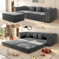 Polibi 90.6 3-in-1 Convertible Sleeper Sofa Bed Velvet Tufted Modern 3-Seater Couch with Movable Ottoman &amp Gold Trim King Size Sleeper for Living Room Apartment Dark Grey
