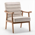 Unique Mid Century Modern Accent Chair with Open-Framed Armchair Design Plush Foam Cushioning and Leather-Look Microfiber Seat and Back Cushions Beige