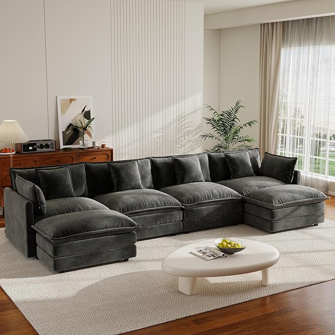 Modular Sectional Sofa 146.5 U Shaped Sectional Couch 5 Seater Comfy Cloud with Movable Ottoman for Living Room(Grey 146.5 inch U-Shaped)