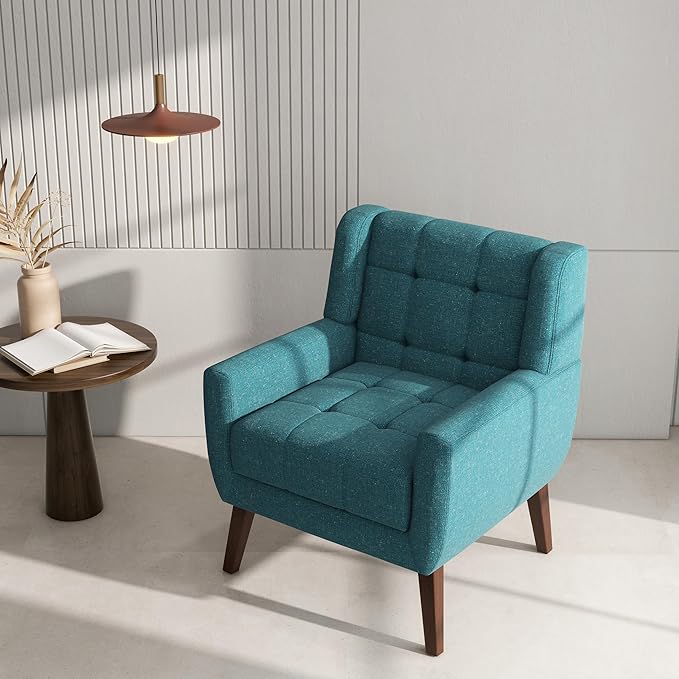 Accent Chair Comfy Mid Century Modern Small Armchairs with Solid Wood Frame and Soft Cushion for Living Room Bedroom (Fabric Light Blue Set of 2)
