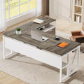Tribesigns L-Shaped Desk with Drawers 63 Executive Office Desk with Mobile File Cabinet and Storage Shelves Home Office Business Furniture Set (Gray White)
