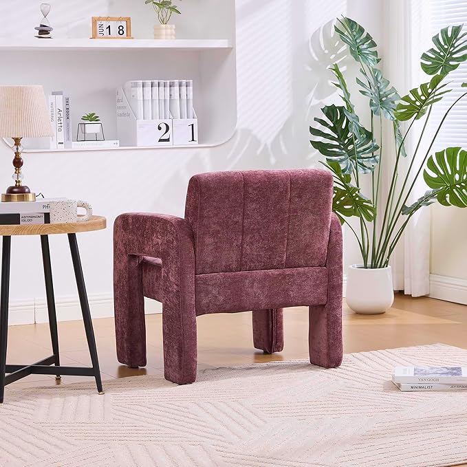 Neftis 26 W x 27 L Accent Chair for Living Room Wine Red Modern Minimalist Armchair with Chenille Fabric High-Density Foam Wide Comfy Leisure Armchair for Bedroom/Office/Apartment