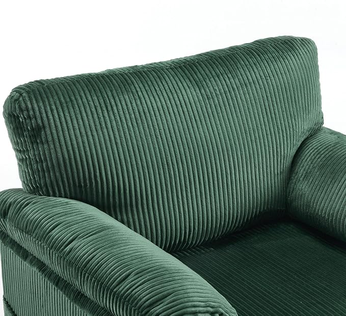 Oversized Swivel Chair 33 Corduroy Swivel Armchair Accent Chair for Living Room Mid Century Modern Comfy Thick Padded Arm Chairs Emerald Green