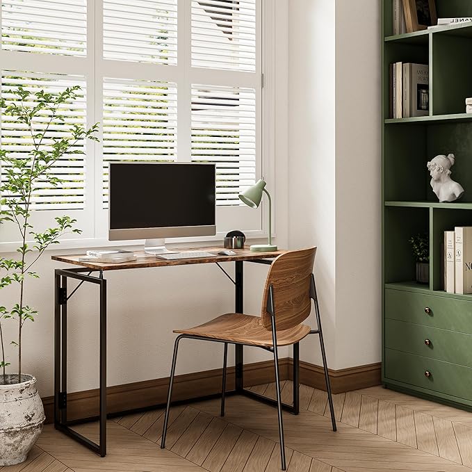 Folding Desk - 31.5 Wood Top Foldable Desk for Small Spaces | No Assembly Required Compact Desk for Home Office Writing and Study