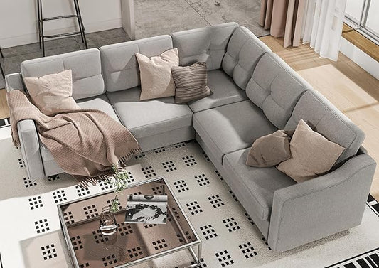 Convertible Sectional Sofa L Shaped Couch 5-Seat Sofas for Living Room Small Apartment Reversible Sectional Couch Light Grey